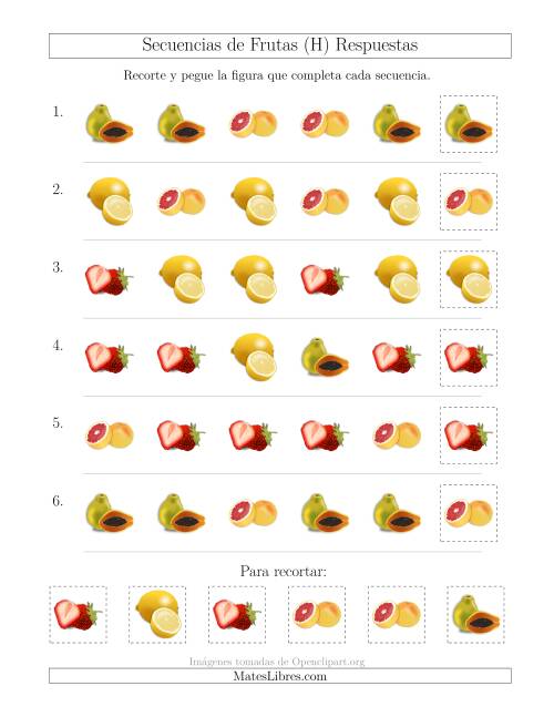 La hoja de ejercicios de Secuencias de Imágenes de Frutas Cambiando el Atributo Forma (H) Página 2