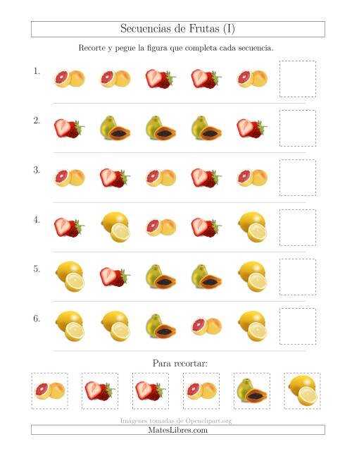 La hoja de ejercicios de Secuencias de Imágenes de Frutas Cambiando el Atributo Forma (I)