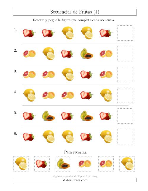 La hoja de ejercicios de Secuencias de Imágenes de Frutas Cambiando el Atributo Forma (J)