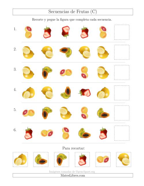 La hoja de ejercicios de Secuencias de Imágenes de Frutas Cambiando los Atributos Forma y Rotación (C)