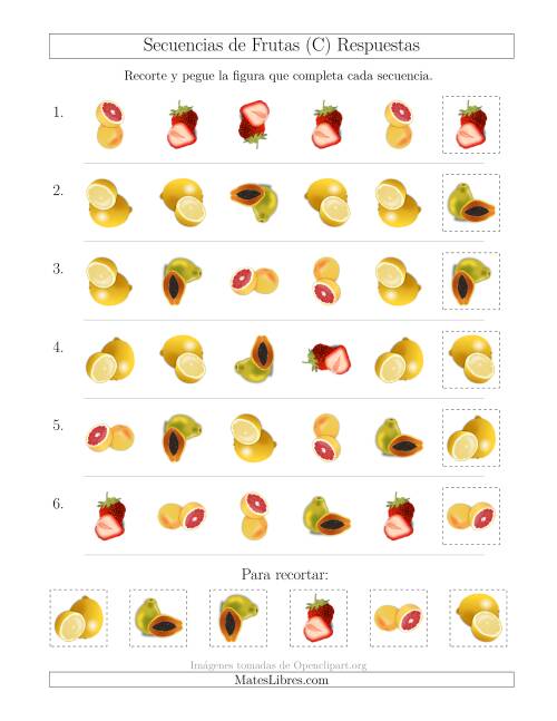 La hoja de ejercicios de Secuencias de Imágenes de Frutas Cambiando los Atributos Forma y Rotación (C) Página 2