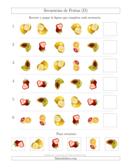 La hoja de ejercicios de Secuencias de Imágenes de Frutas Cambiando los Atributos Forma y Rotación (D)