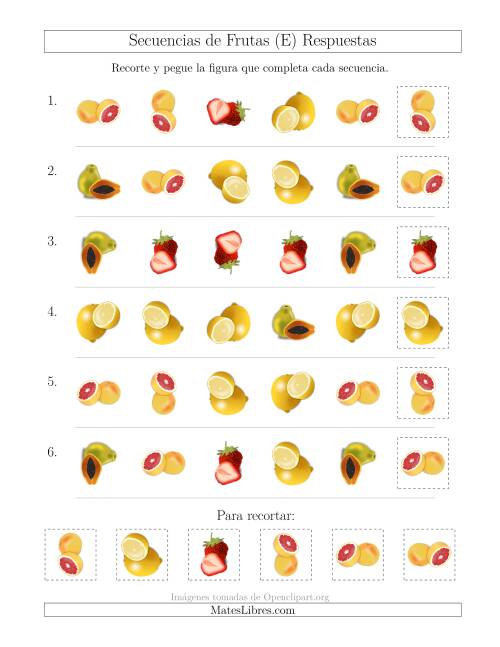 La hoja de ejercicios de Secuencias de Imágenes de Frutas Cambiando los Atributos Forma y Rotación (E) Página 2