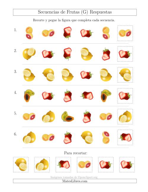 La hoja de ejercicios de Secuencias de Imágenes de Frutas Cambiando los Atributos Forma y Rotación (G) Página 2