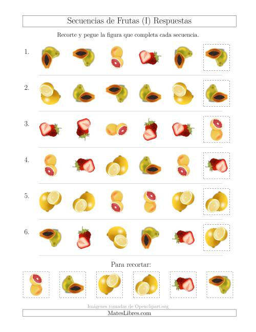 La hoja de ejercicios de Secuencias de Imágenes de Frutas Cambiando los Atributos Forma y Rotación (I) Página 2