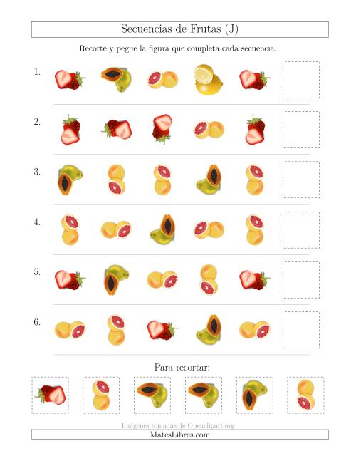 La hoja de ejercicios de Secuencias de Imágenes de Frutas Cambiando los Atributos Forma y Rotación (J)