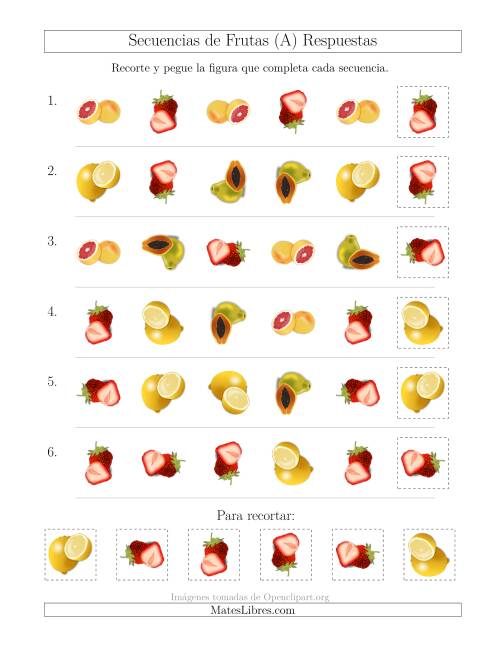 La hoja de ejercicios de Secuencias de Imágenes de Frutas Cambiando los Atributos Forma y Rotación (Todas) Página 2