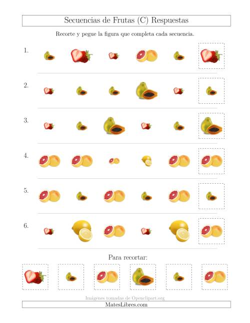 La hoja de ejercicios de Secuencias de Imágenes de Frutas Cambiando los Atributos Forma y Tamaño (C) Página 2