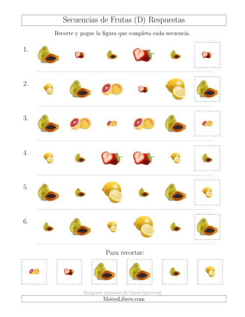 La hoja de ejercicios de Secuencias de Imágenes de Frutas Cambiando los Atributos Forma y Tamaño (D) Página 2