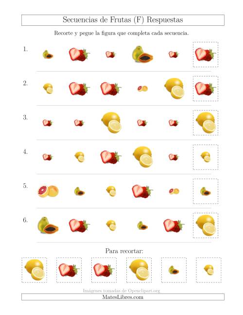 La hoja de ejercicios de Secuencias de Imágenes de Frutas Cambiando los Atributos Forma y Tamaño (F) Página 2