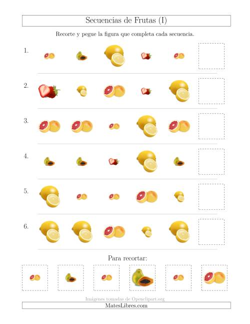 La hoja de ejercicios de Secuencias de Imágenes de Frutas Cambiando los Atributos Forma y Tamaño (I)