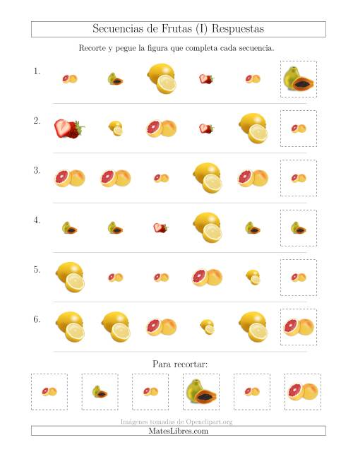 La hoja de ejercicios de Secuencias de Imágenes de Frutas Cambiando los Atributos Forma y Tamaño (I) Página 2