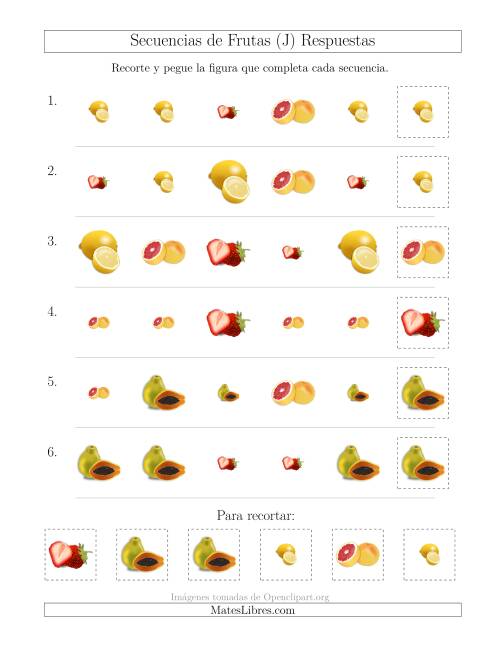 La hoja de ejercicios de Secuencias de Imágenes de Frutas Cambiando los Atributos Forma y Tamaño (J) Página 2