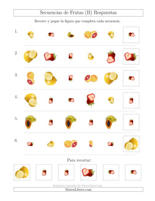 La hoja de ejercicios de Secuencias de Imágenes de Frutas Cambiando los Atributos Forma, Tamaño y Rotación (B) Página 2