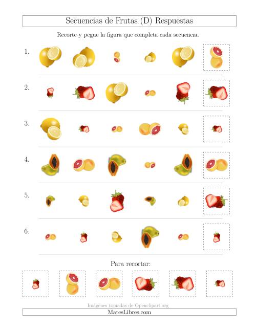 La hoja de ejercicios de Secuencias de Imágenes de Frutas Cambiando los Atributos Forma, Tamaño y Rotación (D) Página 2