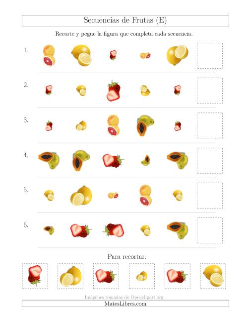 La hoja de ejercicios de Secuencias de Imágenes de Frutas Cambiando los Atributos Forma, Tamaño y Rotación (E)