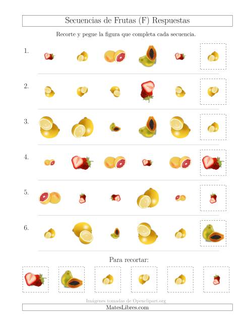 La hoja de ejercicios de Secuencias de Imágenes de Frutas Cambiando los Atributos Forma, Tamaño y Rotación (F) Página 2