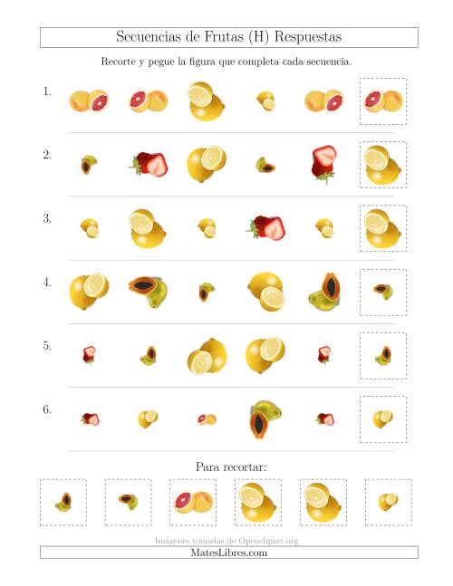 La hoja de ejercicios de Secuencias de Imágenes de Frutas Cambiando los Atributos Forma, Tamaño y Rotación (H) Página 2