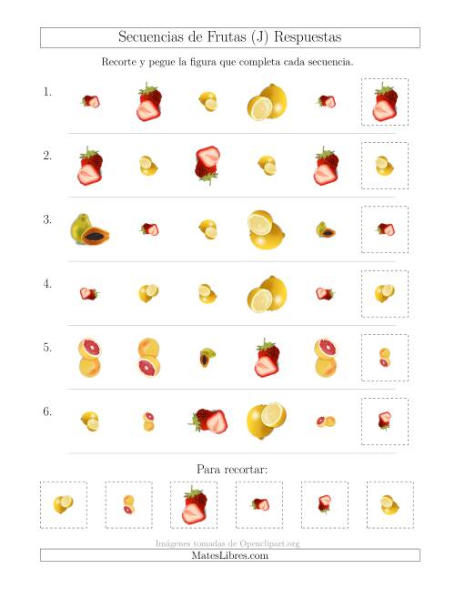 La hoja de ejercicios de Secuencias de Imágenes de Frutas Cambiando los Atributos Forma, Tamaño y Rotación (J) Página 2