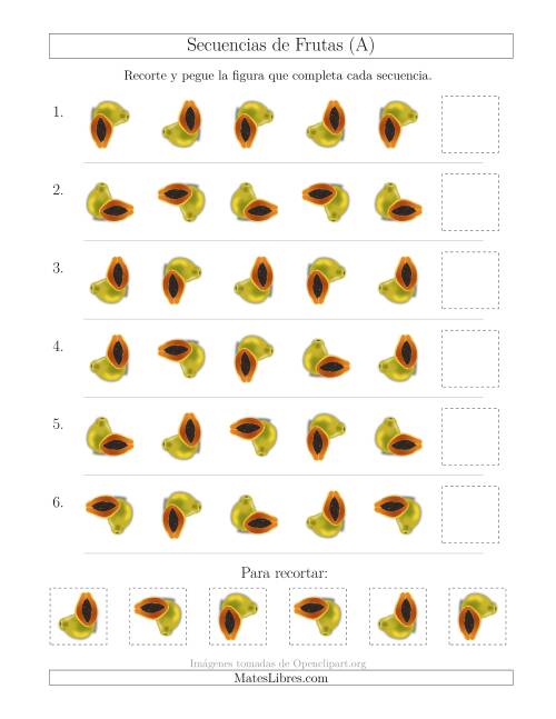 La hoja de ejercicios de Secuencias de Imágenes de Frutas Cambiando el Atributo Rotación (A)