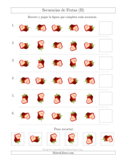 La hoja de ejercicios de Secuencias de Imágenes de Frutas Cambiando el Atributo Rotación (B)