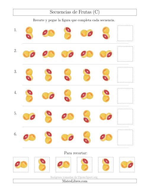 La hoja de ejercicios de Secuencias de Imágenes de Frutas Cambiando el Atributo Rotación (C)