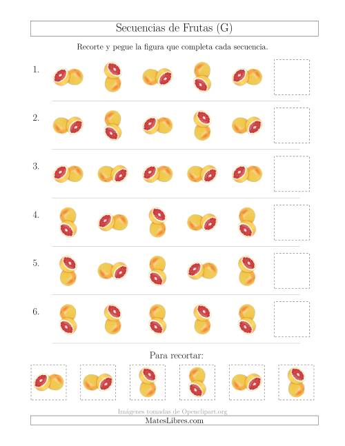 La hoja de ejercicios de Secuencias de Imágenes de Frutas Cambiando el Atributo Rotación (G)