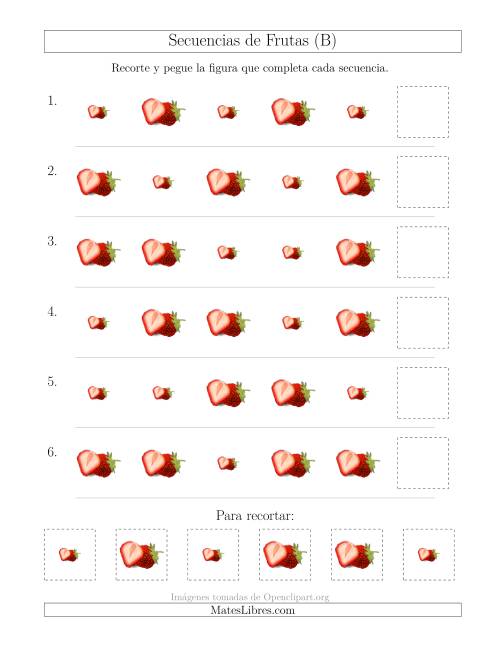 La hoja de ejercicios de Secuencias de Imágenes de Frutas Cambiando el Atributo Tamaño (B)