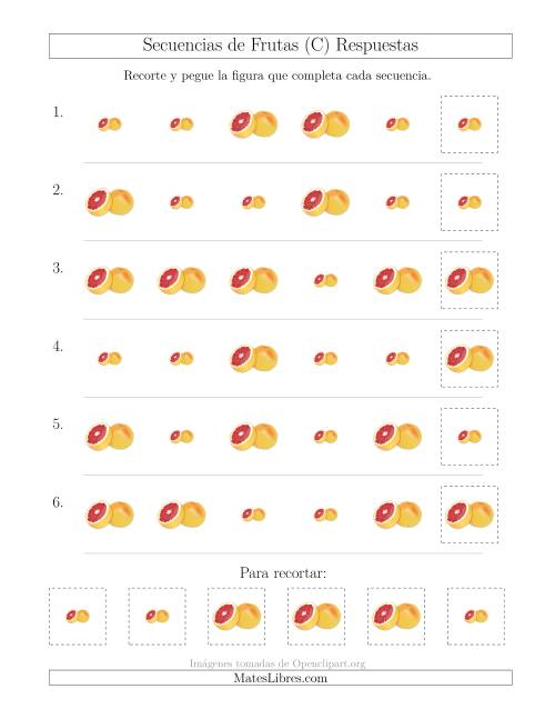 La hoja de ejercicios de Secuencias de Imágenes de Frutas Cambiando el Atributo Tamaño (C) Página 2