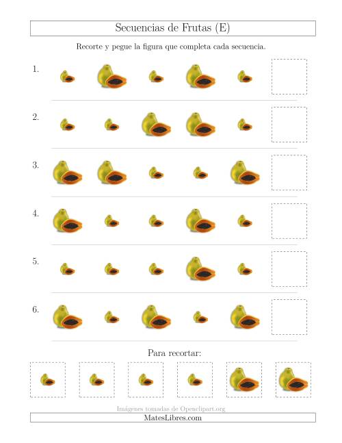 La hoja de ejercicios de Secuencias de Imágenes de Frutas Cambiando el Atributo Tamaño (E)