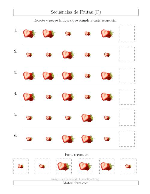 La hoja de ejercicios de Secuencias de Imágenes de Frutas Cambiando el Atributo Tamaño (F)