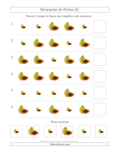 La hoja de ejercicios de Secuencias de Imágenes de Frutas Cambiando el Atributo Tamaño (I)