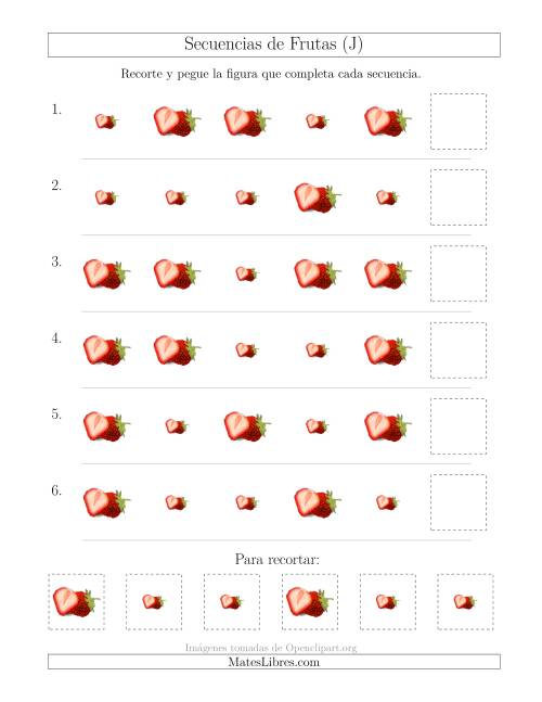 La hoja de ejercicios de Secuencias de Imágenes de Frutas Cambiando el Atributo Tamaño (J)