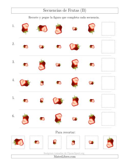 La hoja de ejercicios de Secuencias de Imágenes de Frutas Cambiando los Atributos Tamaño y Rotación (B)