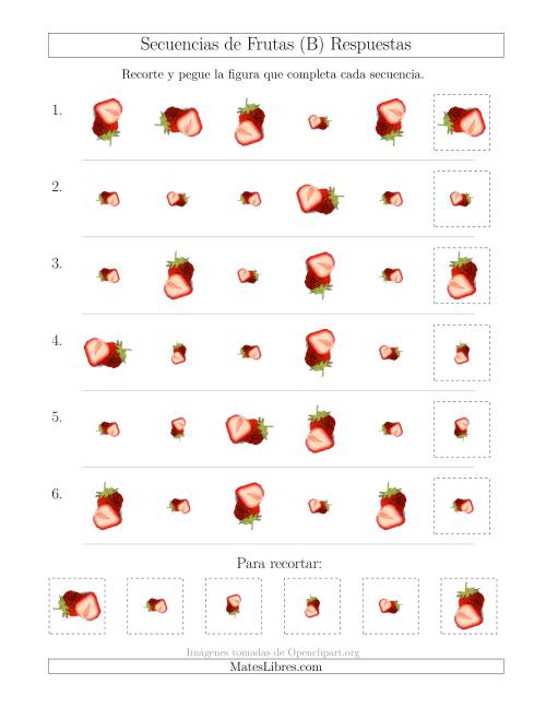 La hoja de ejercicios de Secuencias de Imágenes de Frutas Cambiando los Atributos Tamaño y Rotación (B) Página 2