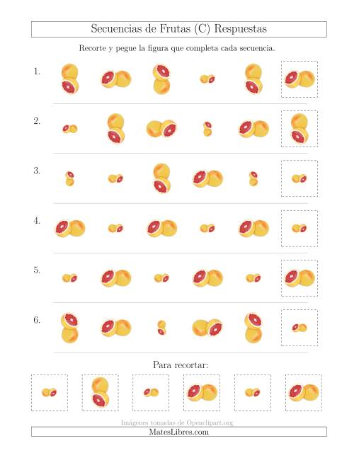 La hoja de ejercicios de Secuencias de Imágenes de Frutas Cambiando los Atributos Tamaño y Rotación (C) Página 2