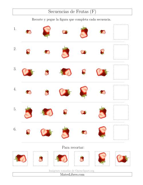 La hoja de ejercicios de Secuencias de Imágenes de Frutas Cambiando los Atributos Tamaño y Rotación (F)
