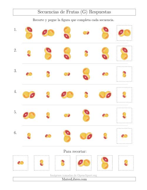 La hoja de ejercicios de Secuencias de Imágenes de Frutas Cambiando los Atributos Tamaño y Rotación (G) Página 2