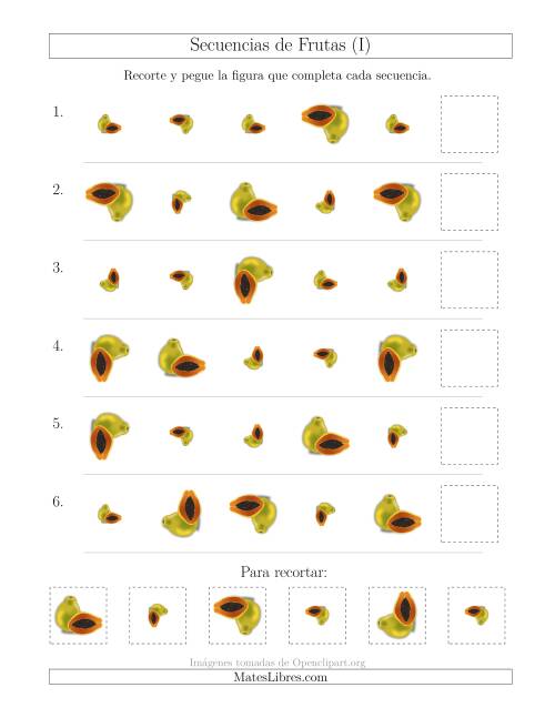 La hoja de ejercicios de Secuencias de Imágenes de Frutas Cambiando los Atributos Tamaño y Rotación (I)