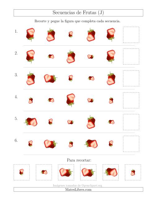 La hoja de ejercicios de Secuencias de Imágenes de Frutas Cambiando los Atributos Tamaño y Rotación (J)