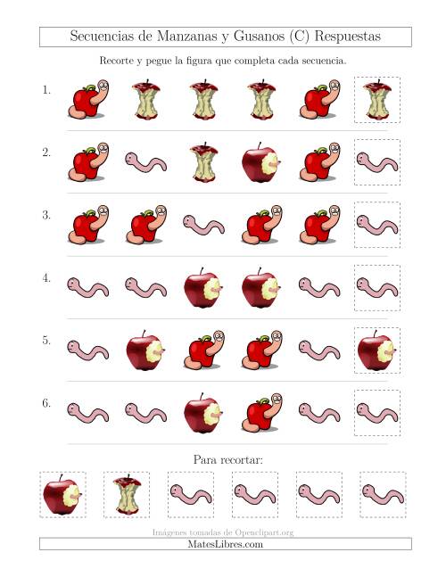 La hoja de ejercicios de Secuencias de Imágenes de Manzanas y Gusanos Cambiando el Atributo Forma (C) Página 2