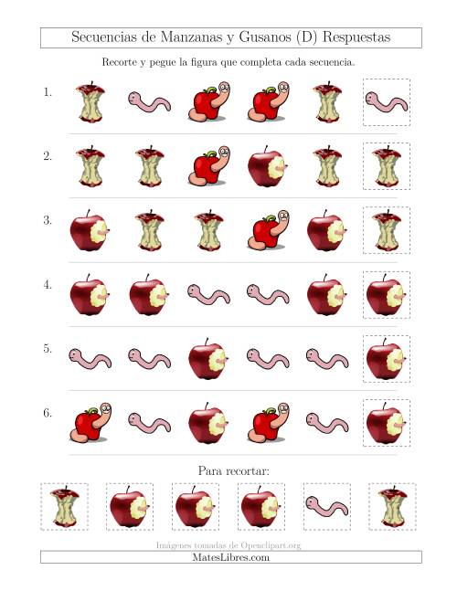 La hoja de ejercicios de Secuencias de Imágenes de Manzanas y Gusanos Cambiando el Atributo Forma (D) Página 2