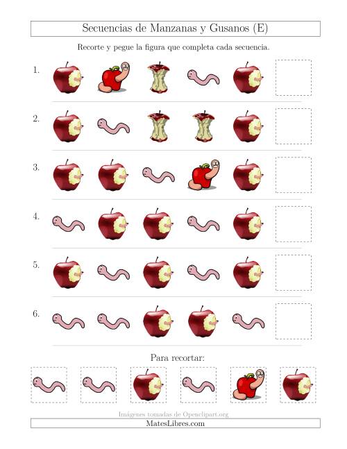 La hoja de ejercicios de Secuencias de Imágenes de Manzanas y Gusanos Cambiando el Atributo Forma (E)