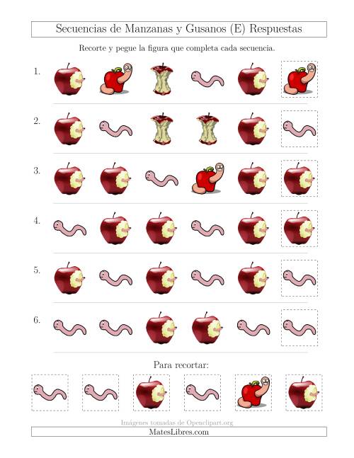 La hoja de ejercicios de Secuencias de Imágenes de Manzanas y Gusanos Cambiando el Atributo Forma (E) Página 2