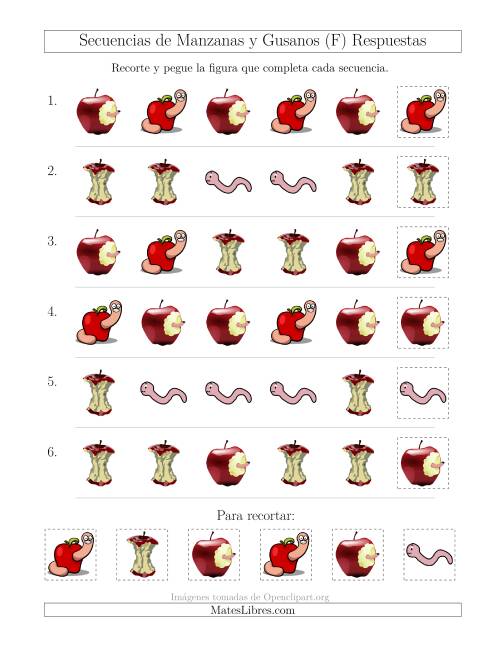 La hoja de ejercicios de Secuencias de Imágenes de Manzanas y Gusanos Cambiando el Atributo Forma (F) Página 2