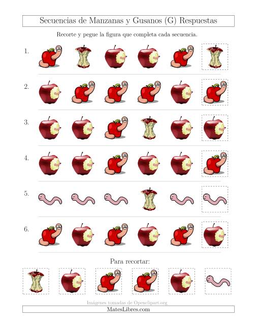 La hoja de ejercicios de Secuencias de Imágenes de Manzanas y Gusanos Cambiando el Atributo Forma (G) Página 2