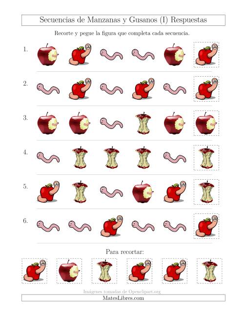 La hoja de ejercicios de Secuencias de Imágenes de Manzanas y Gusanos Cambiando el Atributo Forma (I) Página 2