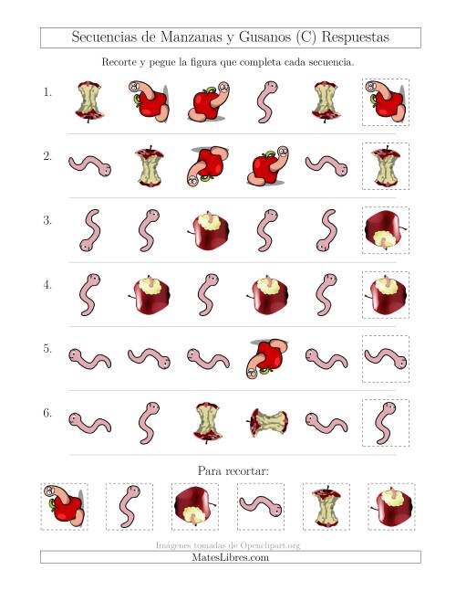 La hoja de ejercicios de Secuencias de Imágenes de Manzanas y Gusanos Cambiando los Atributos Forma y Rotación (C) Página 2