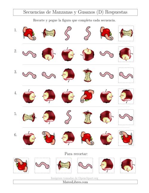 La hoja de ejercicios de Secuencias de Imágenes de Manzanas y Gusanos Cambiando los Atributos Forma y Rotación (D) Página 2