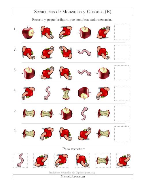 La hoja de ejercicios de Secuencias de Imágenes de Manzanas y Gusanos Cambiando los Atributos Forma y Rotación (E)